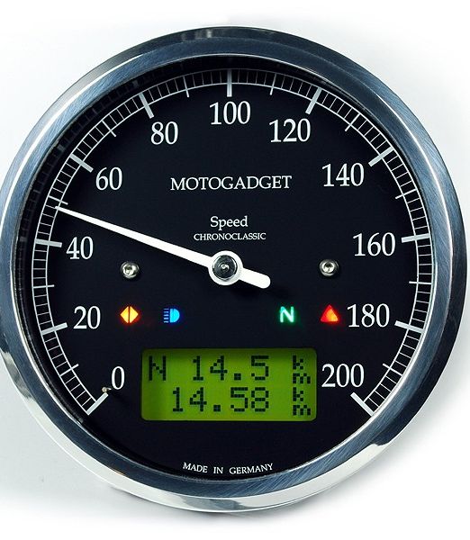 Motogadget Chronoclassic Green LCD Polished Bezel